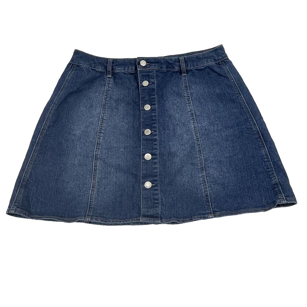 Mossimo Supply Womens Skirt 16 Blue Denim Jean Med Wash Button Up Stretch Casual